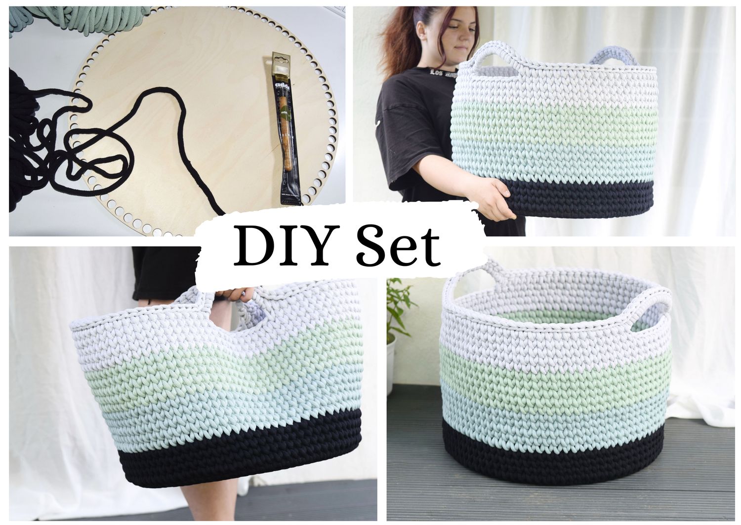 DIY-Set + ELIO + für ein XXL Wäschekorb / Aufbewahrungskorb mit Holzboden