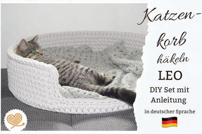 DIY-Set + LEO + Katzenkorb oder Hundekorb selberhäkeln mit Holzboden