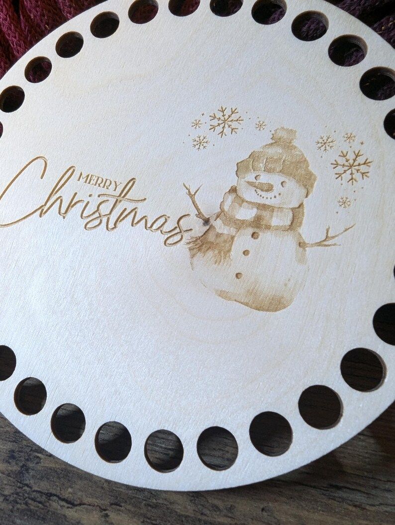 MERRY CHRISTMAS Schneemann, Holzböden mit Motiv, Rund in allen Größen