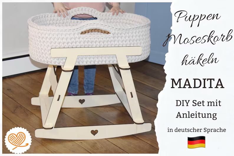 DIY  Puppenmoseskörbchen MADITA  in Wunschfarbe Moseskorb Puppenmoseskorb