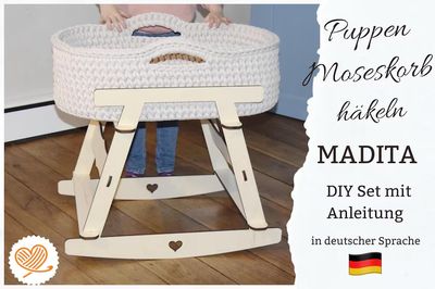DIY  Puppenmoseskörbchen MADITA  in Wunschfarbe Moseskorb Puppenmoseskorb