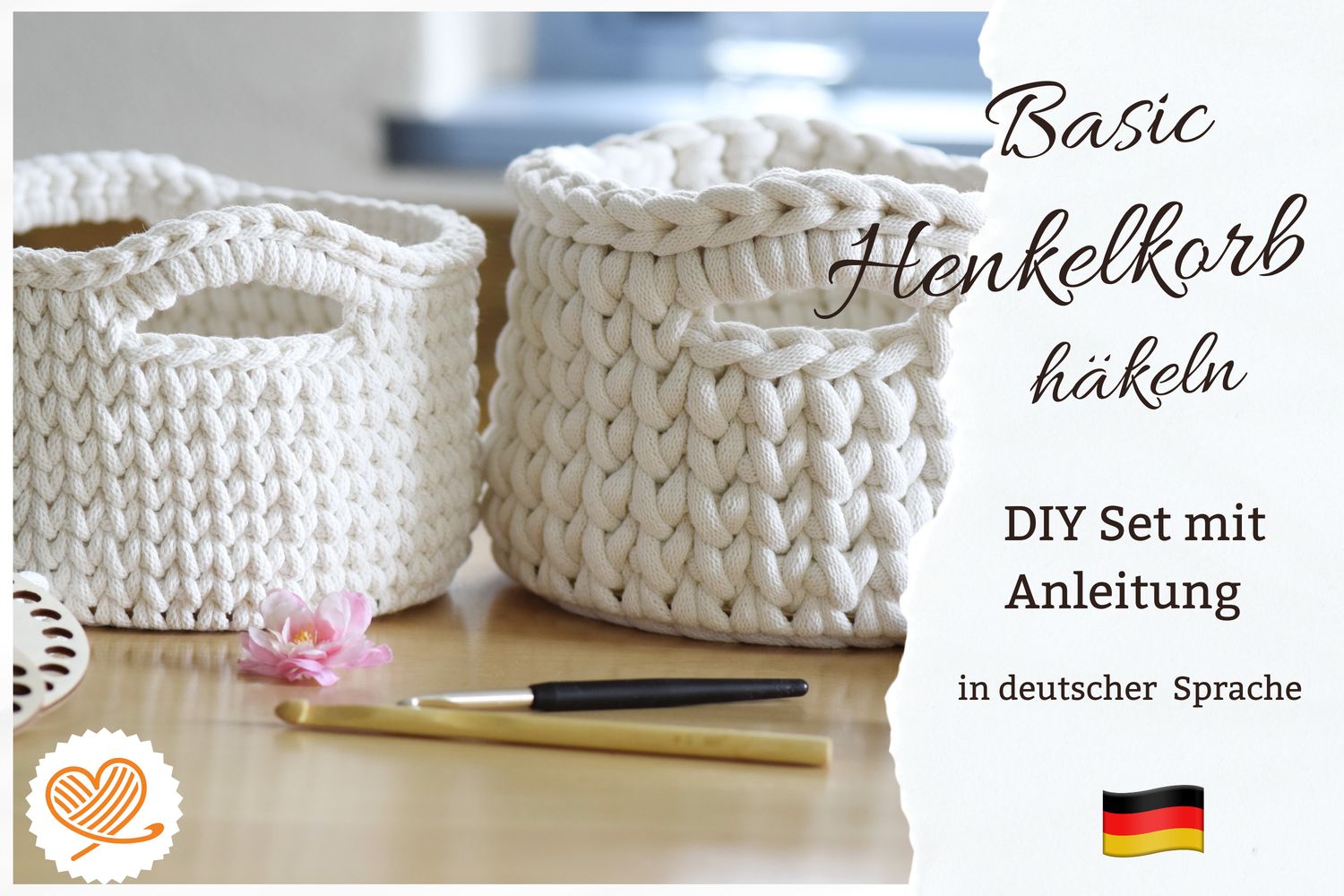 DIY-Set für einen Häkelkorb, mit Garn und Holzboden