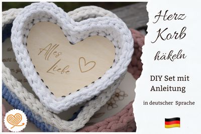 DIY Set HEART in Wunschfarbe häkeln, in 3 Größen,