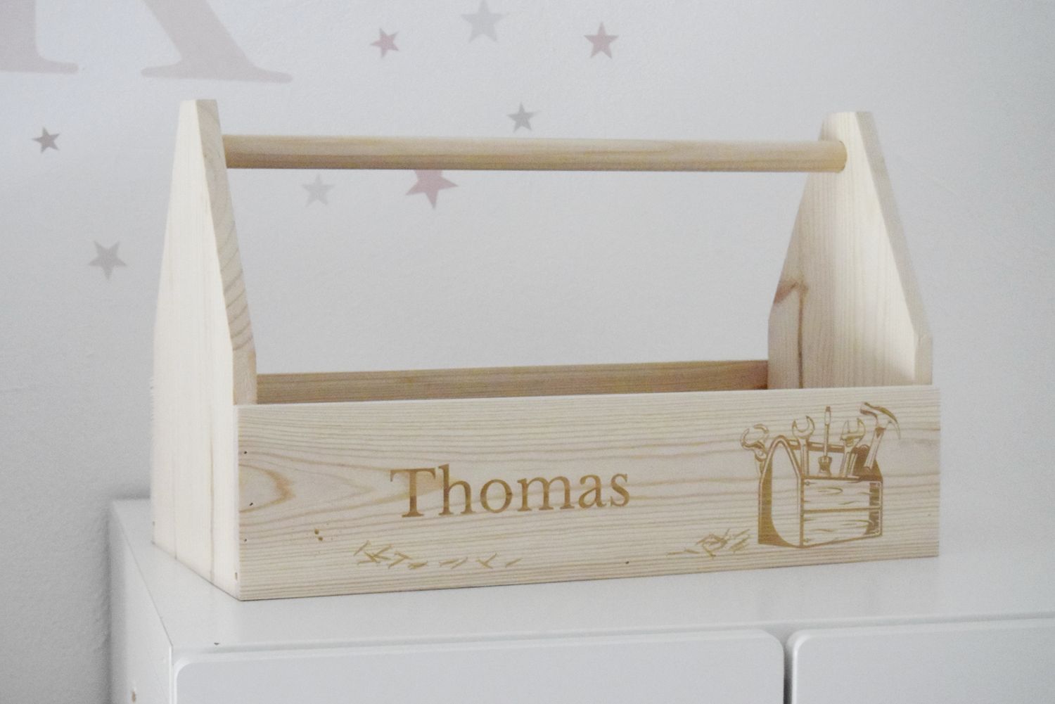 Werkzeugkiste, Holzkiste personalisiert mit Wunschname oder WunschdesignMännertag Geschenkidee