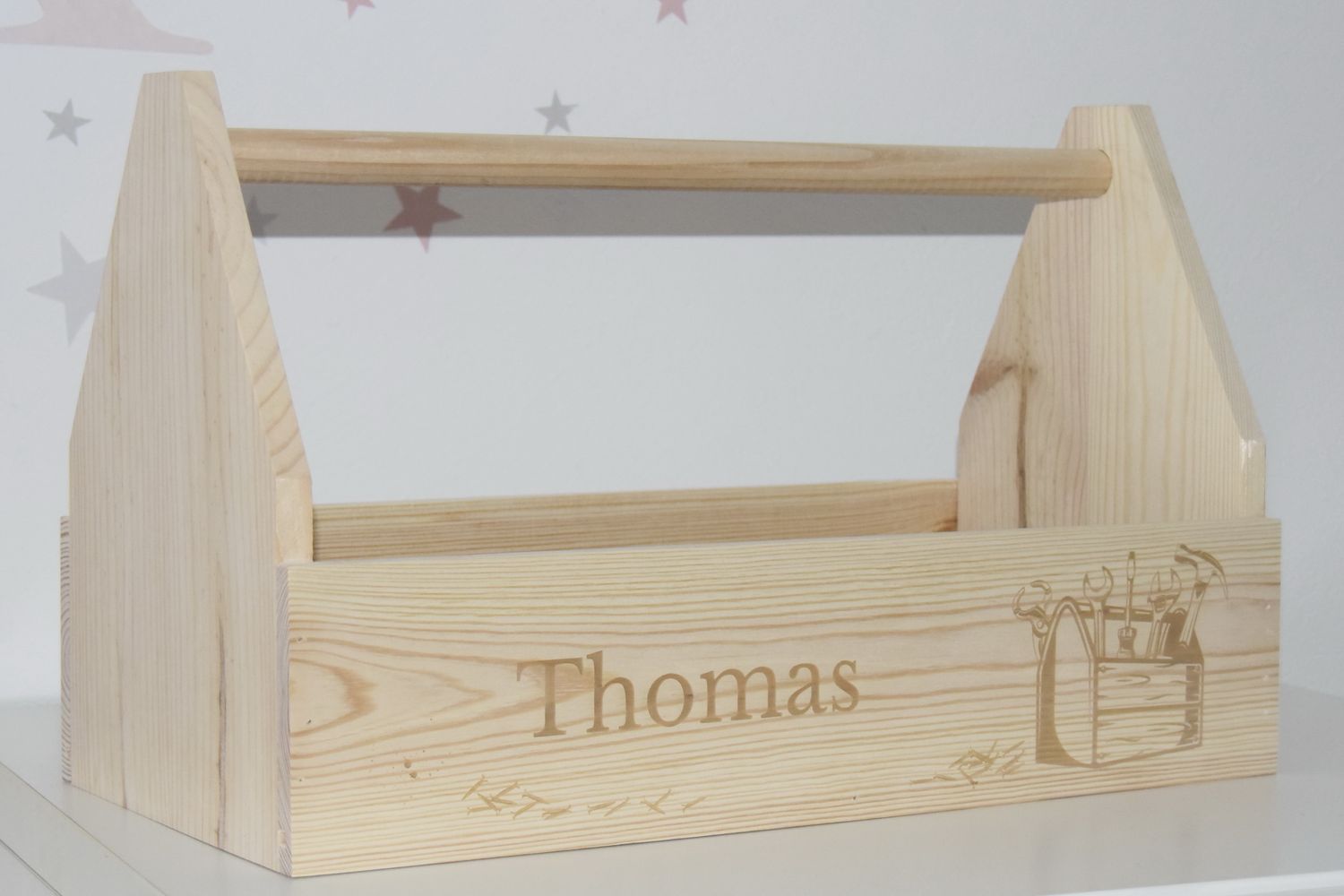 Werkzeugkiste, Holzkiste personalisiert mit Wunschname oder WunschdesignMännertag Geschenkidee