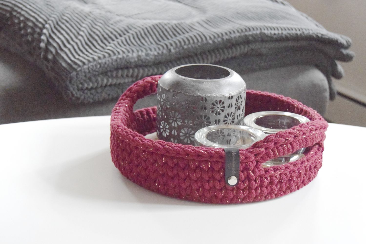DIY-Set + MANDALA+ rundes Tablett selberhäkeln mit Holzboden