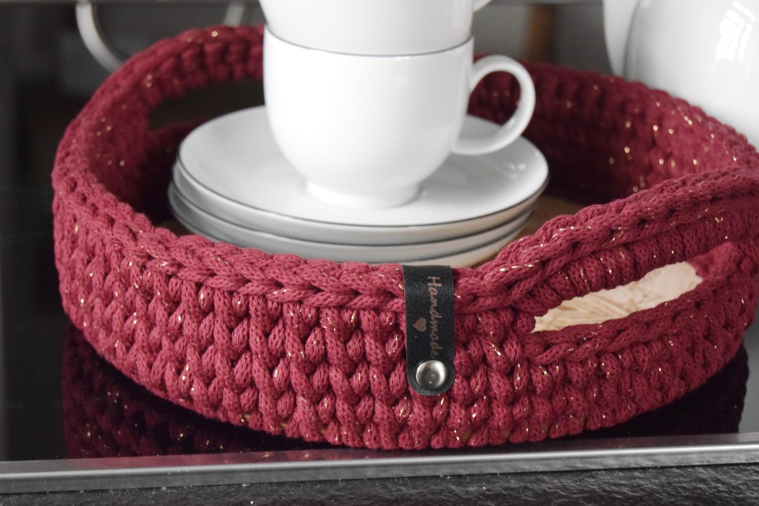 DIY-Set + MANDALA+ rundes Tablett selberhäkeln mit Holzboden