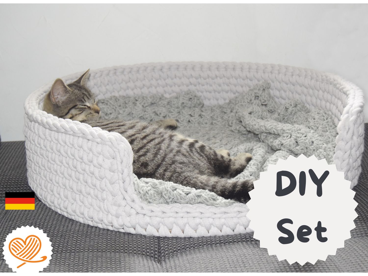DIY-Set + LEO + Katzenkorb oder Hundekorb selberhäkeln mit Holzboden