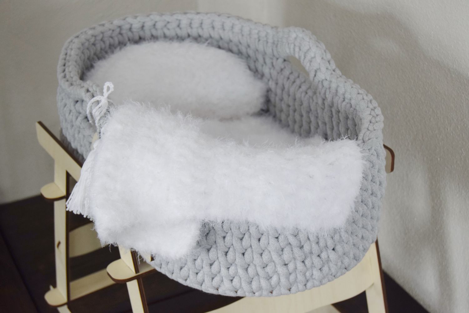 DIY Set ANNI + Innenset für das Puppenmoseskörbchen MADITA bestehend aus Matratze, Mondkissen und Decke