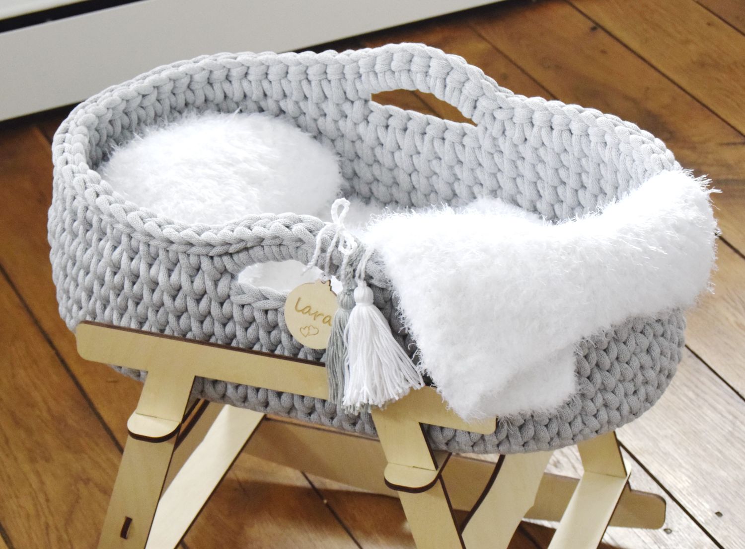 DIY Set ANNI + Innenset für das Puppenmoseskörbchen MADITA bestehend aus Matratze, Mondkissen und Decke