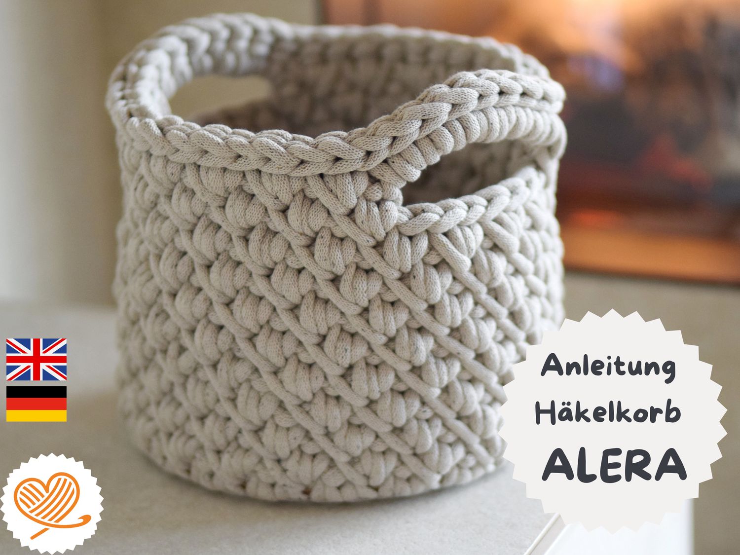 Häkelanleitung  + ALERA+ für ein Aufbewahrungskörbchen - XXL Aufbewahrungskorb mit Holzboden