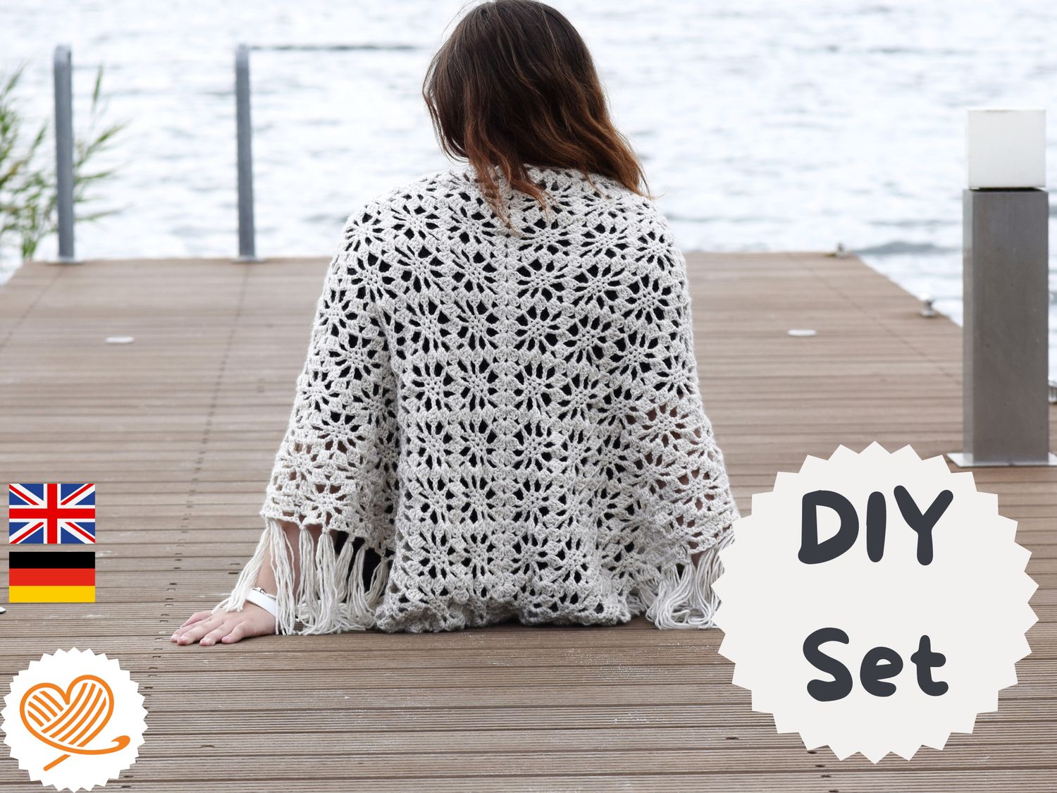 DIY Häkelset Stola MIRABEL – Komplettset mit Garn &amp; Anleitung mit Fransen elegantes Häkelprojekt für gemütliche Stunden im boho Look