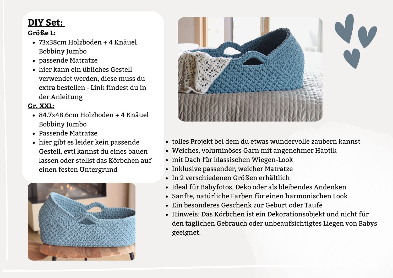 DIY Set FENIA Puppenmoseskörbchen und Moseskörbchen, alle Größen