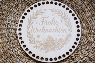 KRANZ, FROHE WEIHNACHTEN,  Holzböden mit Motiv, Rund in allen Größen und Lochgrößen