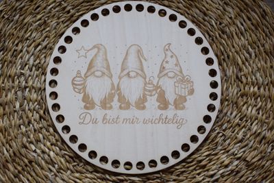 DREI WICHTEL,  Holzböden mit Motiv, Rund in allen Größen und Lochgrößen