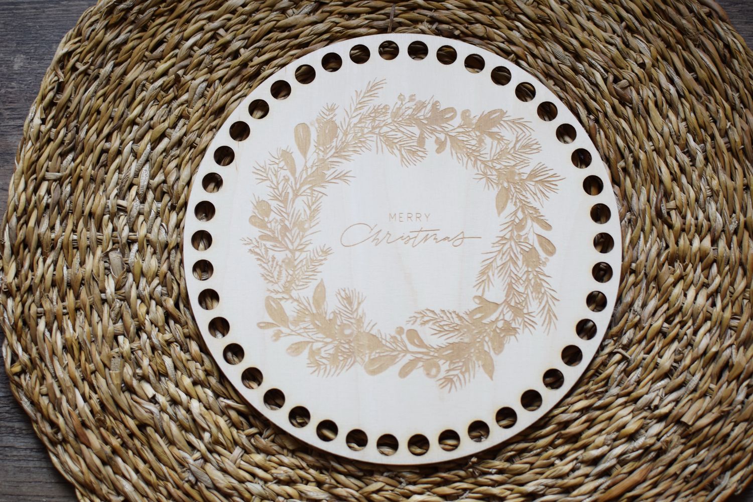 WEIHNACHTS KRANZ,  Holzböden mit Motiv, Rund in allen Größen und Lochgrößen