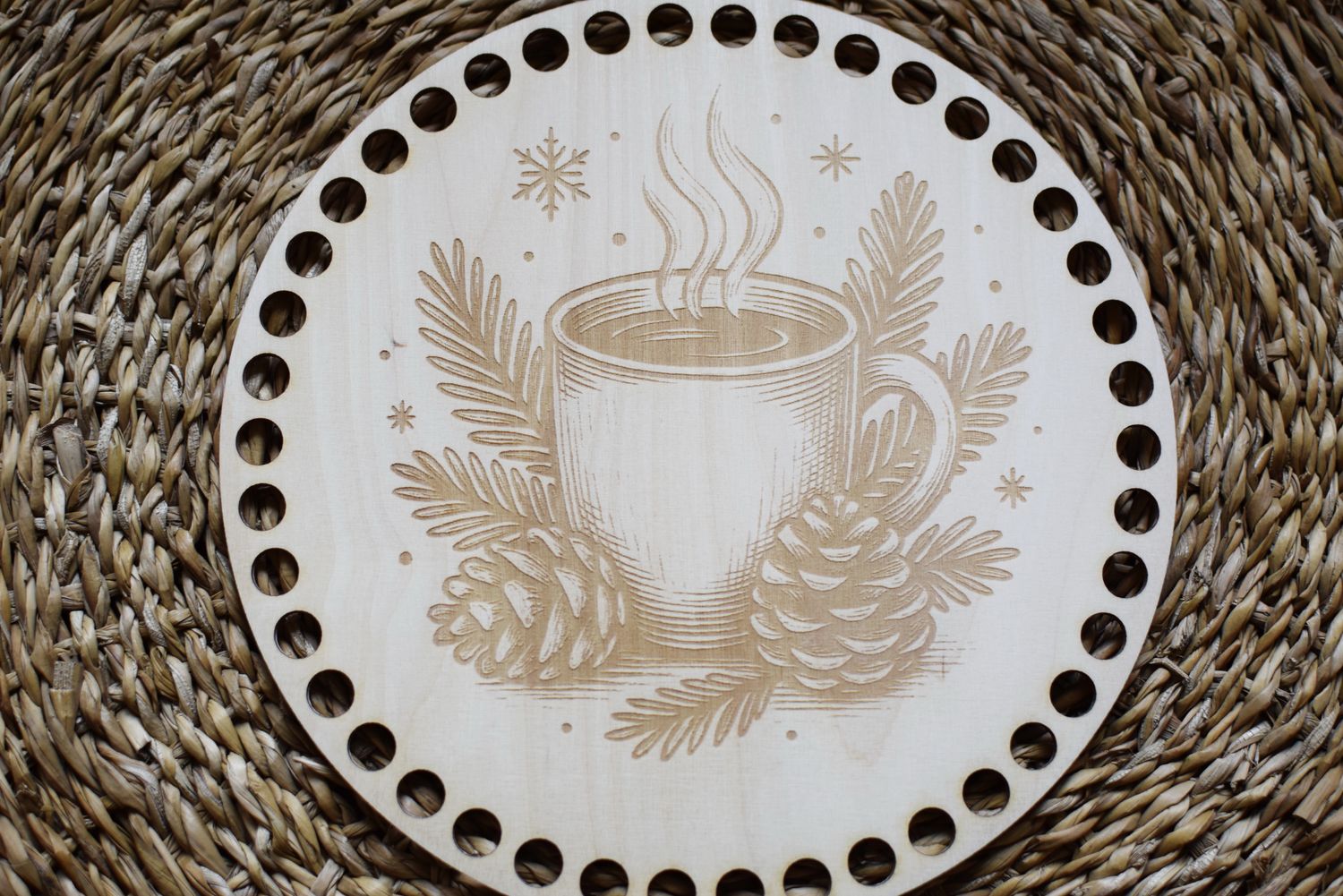 WEIHNACHTS TEE,  Holzböden mit Motiv, Rund in allen Größen und Lochgrößen