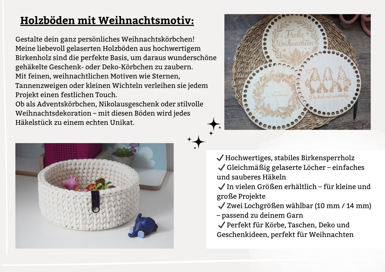 WEIHNACHTWICHTEL, kleiner ovaler Holzboden für süße kleine Weihnachtskörbchen