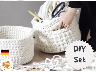 DIY-Set für einen Häkelkorb, mit Garn und Holzboden