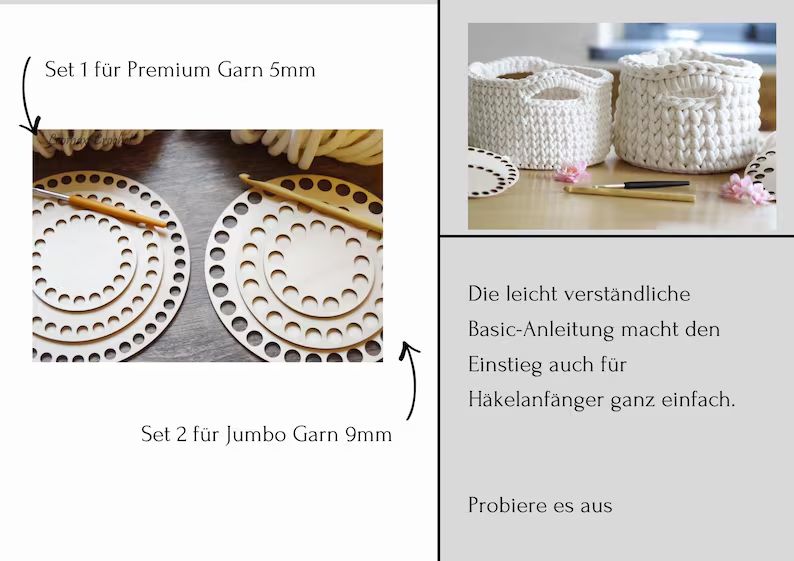 DIY-Set für einen Häkelkorb, mit Garn und Holzboden