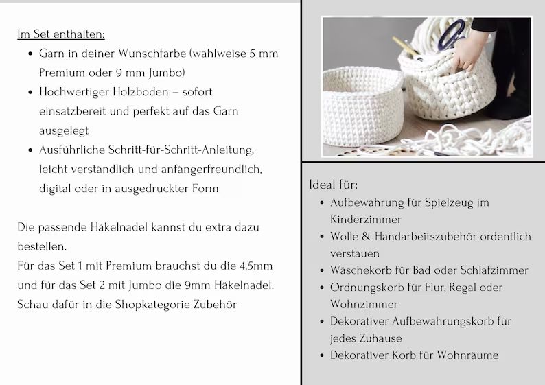 DIY-Set für einen Häkelkorb, mit Garn und Holzboden