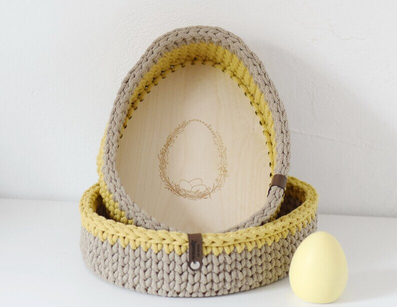 DIY-Set AURORA für einen Häkelkorb, mit Garn und Holzboden