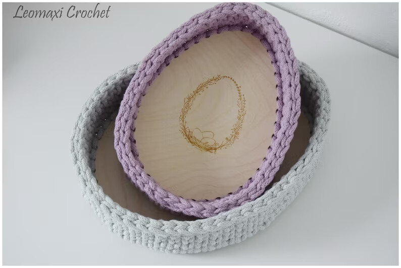 DIY-Set AURORA für einen Häkelkorb, mit Garn und Holzboden