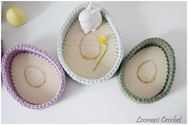 DIY-Set AURORA für einen Häkelkorb, mit Garn und Holzboden