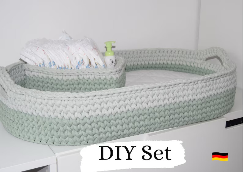 DIY-Set für ein Wickelkörbchen, mit Garn, 2 Holzböden und Matratze