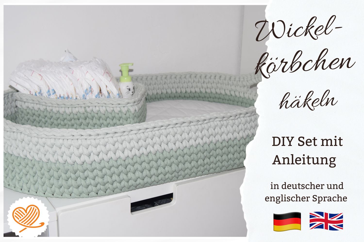 DIY-Set für ein Wickelkörbchen, mit Garn, 2 Holzböden und Matratze