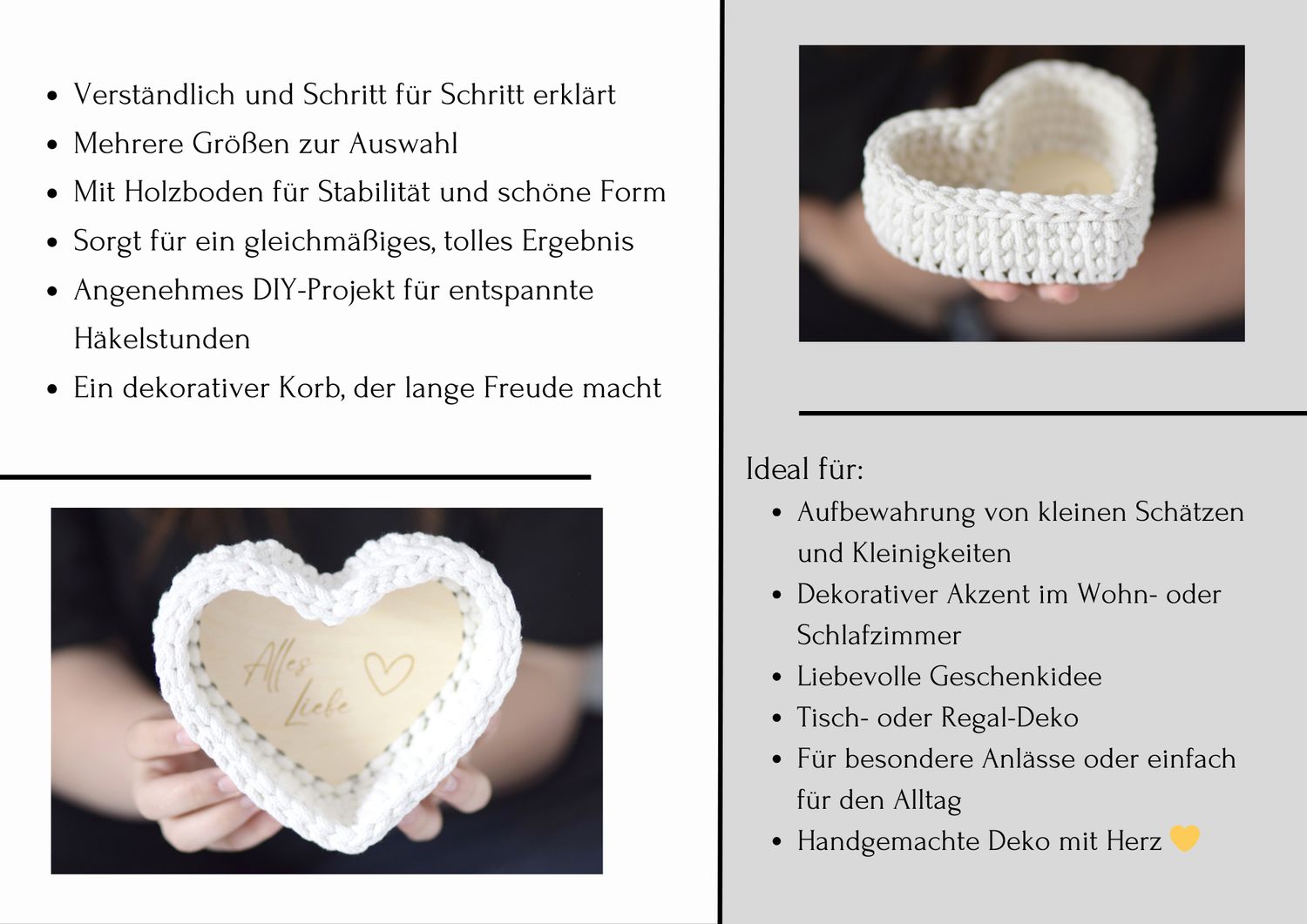 DIY Set HEART in Wunschfarbe häkeln, in 3 Größen,