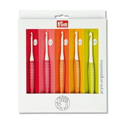 Set Ergonomics von Prym, alle Größen, Ergonomischer Griff für eine ermüdungsfreie Handhabung, Häkelnadel, ab 3,0mm-15,0mm