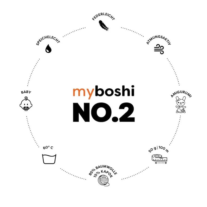 NO.2 myboshi in 30 Farben, 50g = 100m vegan aus Baumwolle und Kapok