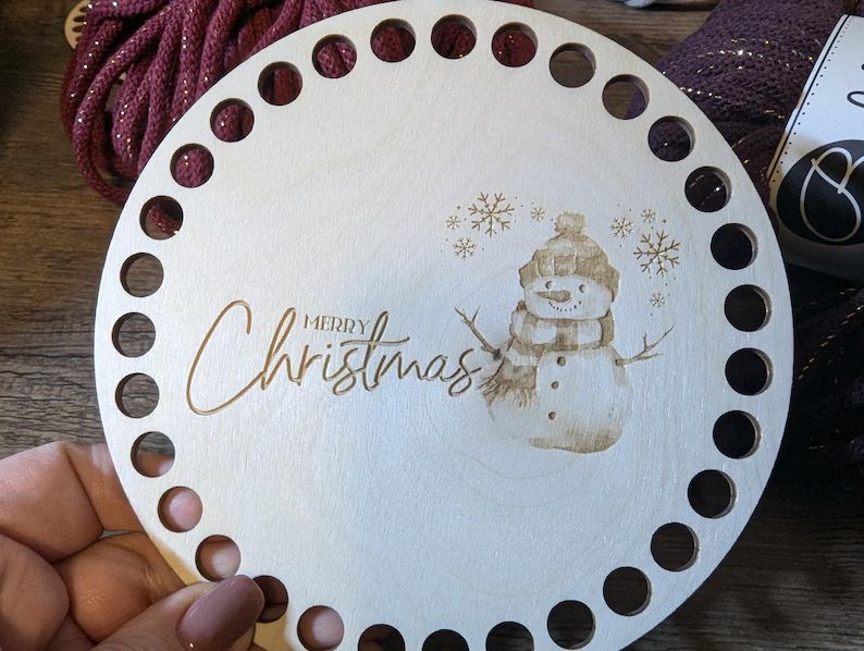 MERRY CHRISTMAS Schneemann, Holzböden mit Motiv, Rund in allen Größen