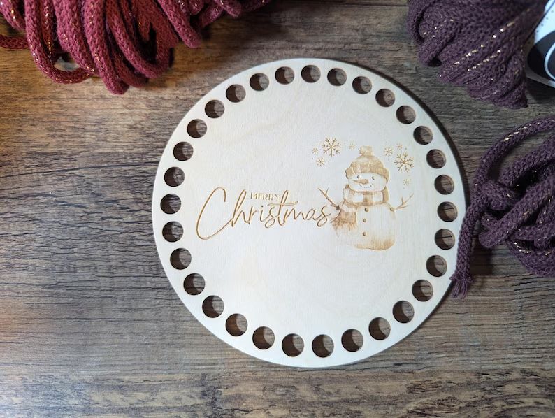 MERRY CHRISTMAS Schneemann, Holzböden mit Motiv, Rund in allen Größen