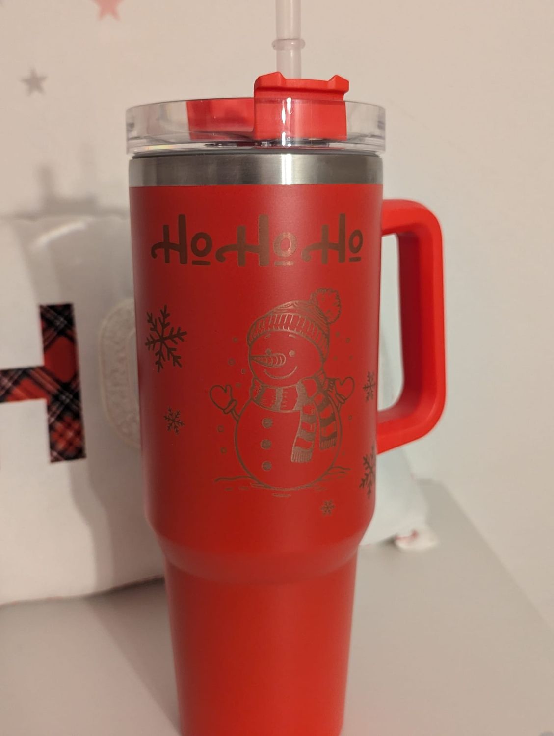 großer Thermobecher mit Griff und Weihnachtsmotiv, 1,2 Liter