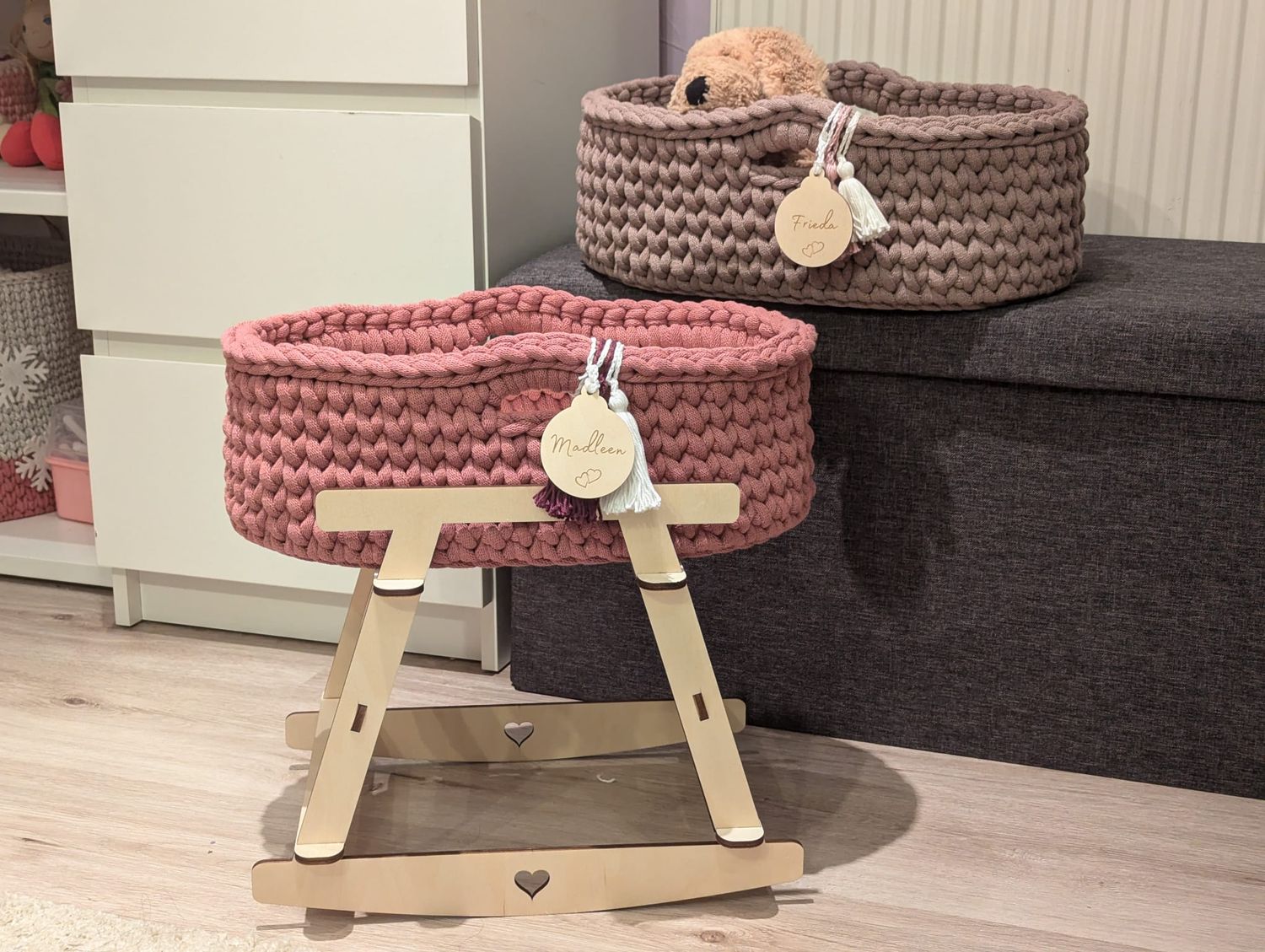 DIY  Puppenmoseskörbchen MADITA  in Wunschfarbe Moseskorb Puppenmoseskorb