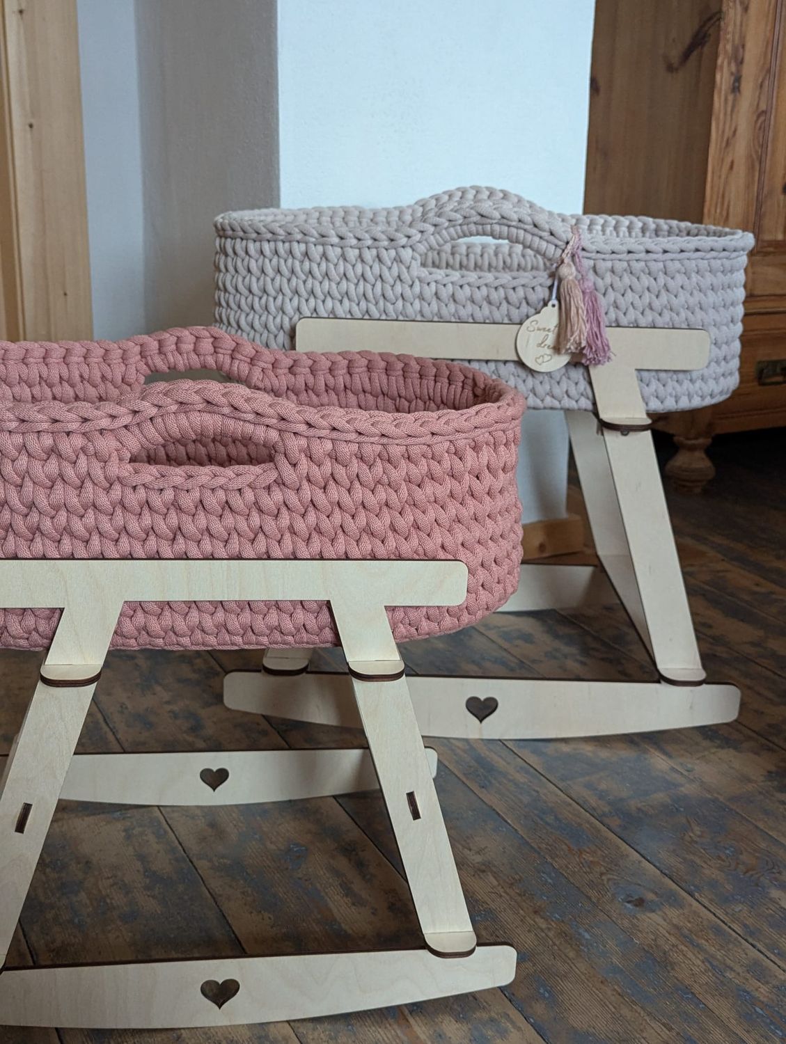 DIY  Puppenmoseskörbchen MADITA  in Wunschfarbe Moseskorb Puppenmoseskorb