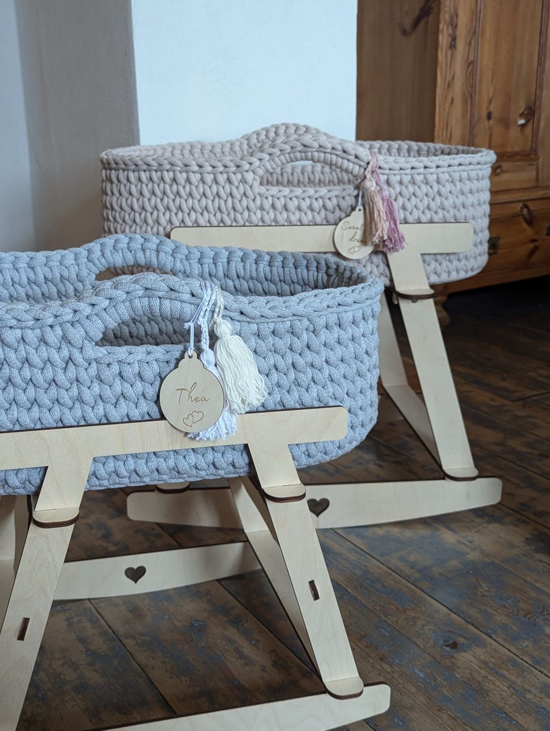 DIY  Puppenmoseskörbchen MADITA  in Wunschfarbe Moseskorb Puppenmoseskorb