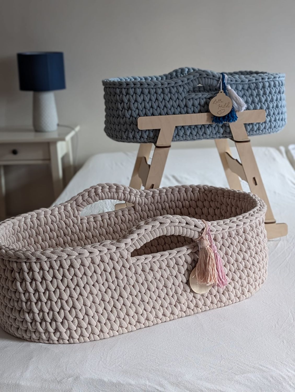 DIY  Puppenmoseskörbchen MADITA  in Wunschfarbe Moseskorb Puppenmoseskorb