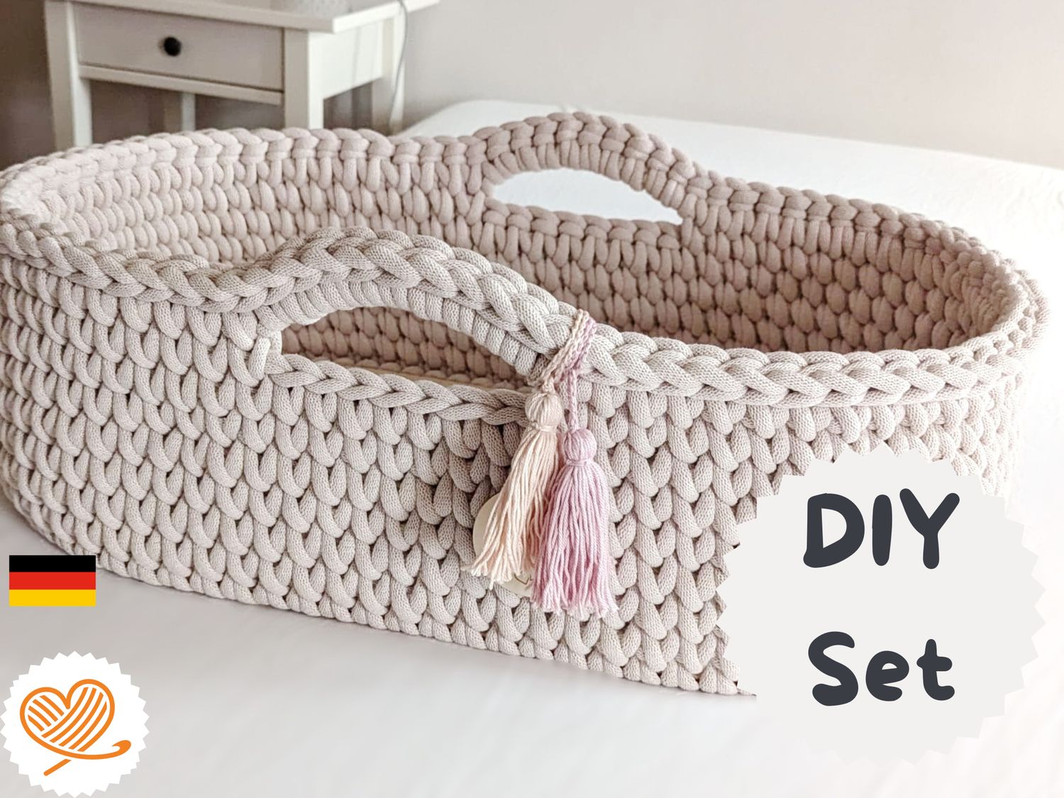 DIY  Puppenmoseskörbchen MADITA  in Wunschfarbe Moseskorb Puppenmoseskorb