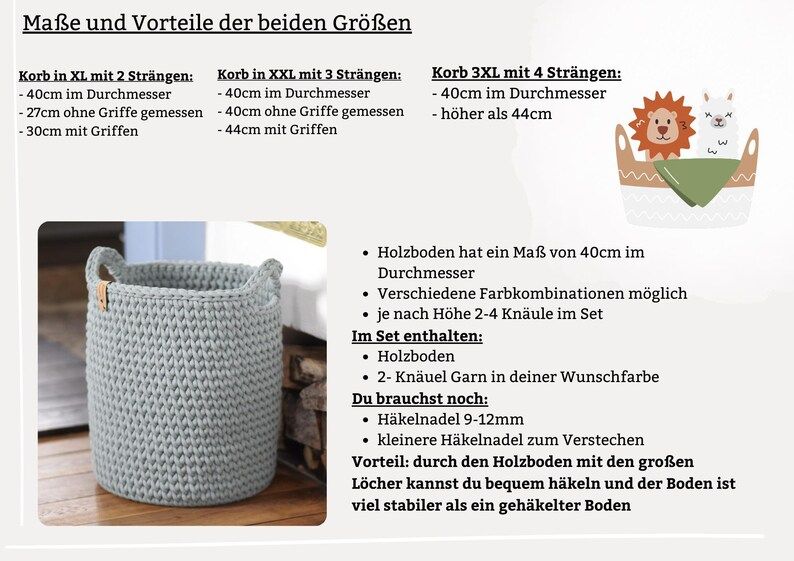 DIY-Set + HEDI + für ein XL Wäschekorb / Aufbewahrungskorb mit Holzboden