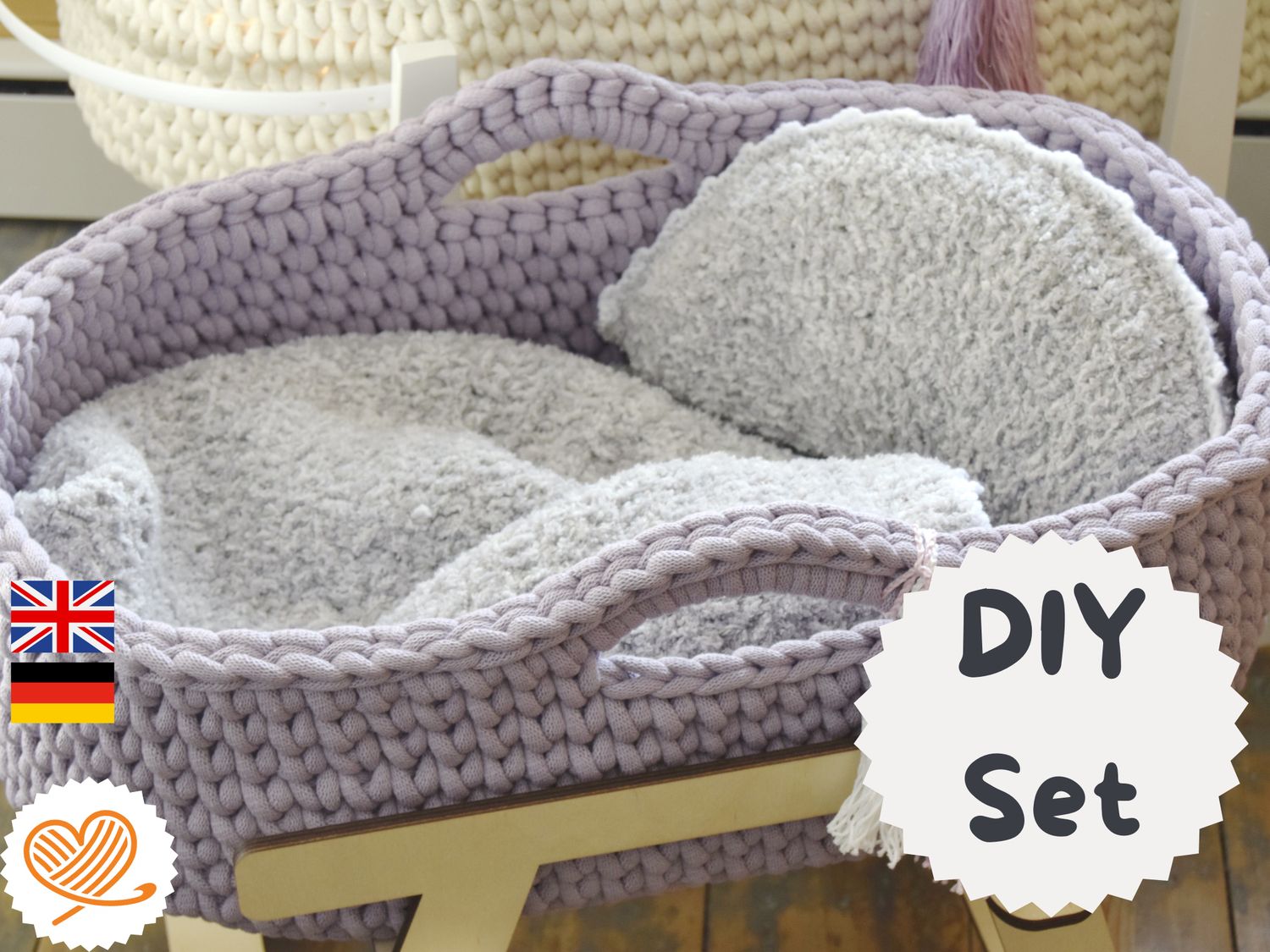 DIY Set ANNI + Innenset für das Puppenmoseskörbchen MADITA bestehend aus Matratze, Mondkissen und Decke