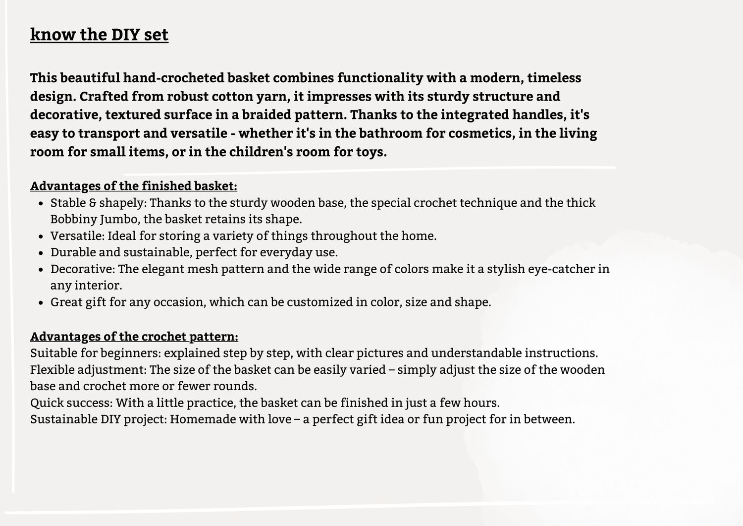 DIY-Set + ALERA+ für ein Aufbewahrungskörbchen - XXL Aufbewahrungskorb mit Holzboden