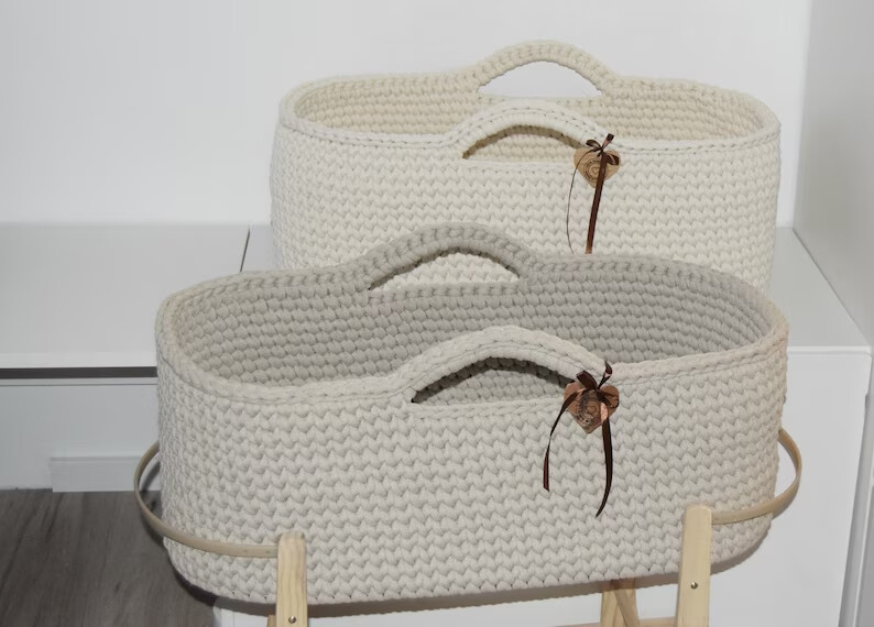 Handgehäkeltes Baby-Moseskörbchen – Größen L &amp; XXL für JUMBO Bobbiny, nachhaltig &amp; stabil