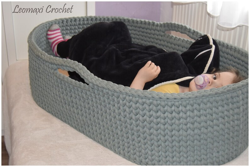 Handgehäkeltes Baby-Moseskörbchen – Größen L &amp; XXL für JUMBO Bobbiny, nachhaltig &amp; stabil