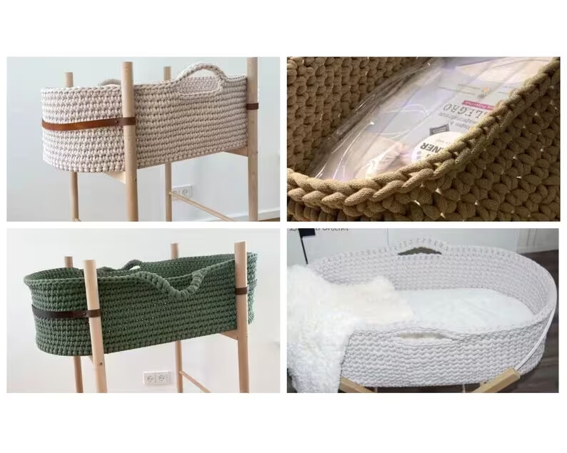 Handgehäkeltes Baby-Moseskörbchen – Größen L &amp; XXL für JUMBO Bobbiny, nachhaltig &amp; stabil