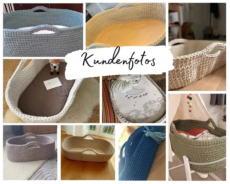 Handgehäkeltes Baby-Moseskörbchen – Größen L &amp; XXL für JUMBO Bobbiny, nachhaltig &amp; stabil