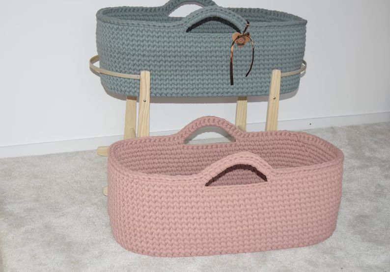 Handgehäkeltes Baby-Moseskörbchen – Größen L &amp; XXL für JUMBO Bobbiny, nachhaltig &amp; stabil