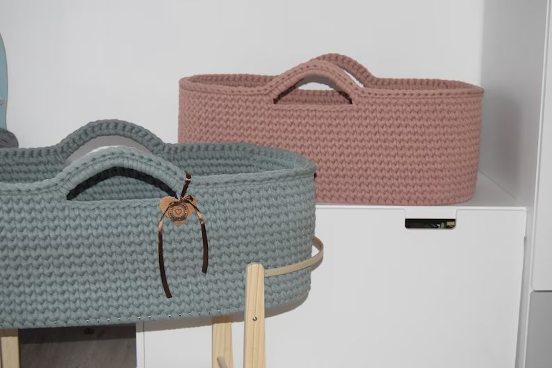 Handgehäkeltes Baby-Moseskörbchen – Größen L &amp; XXL für JUMBO Bobbiny, nachhaltig &amp; stabil